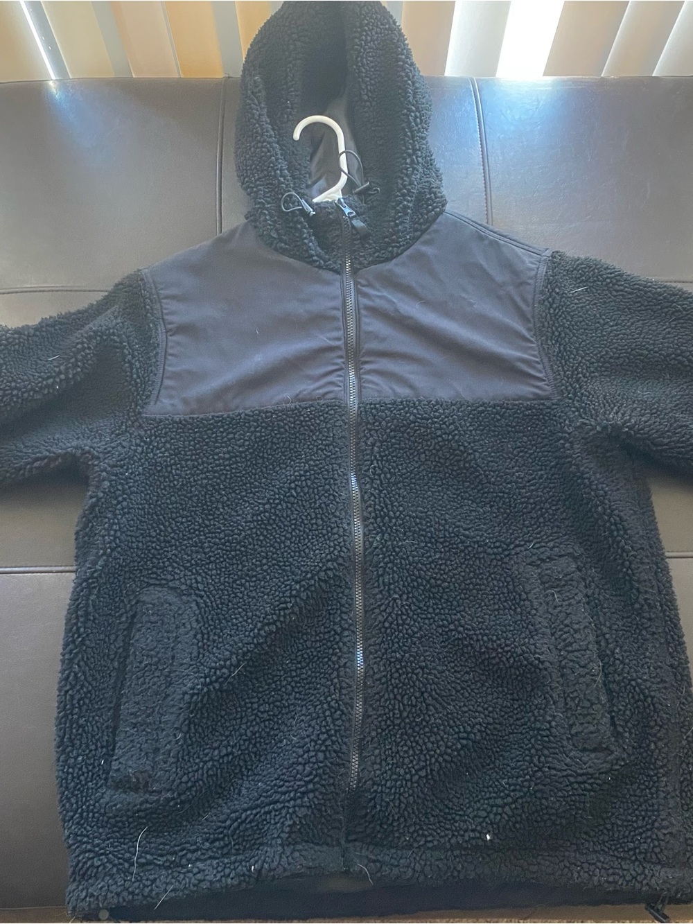 Mens Black Sherpa Fleece Hooded Jacket